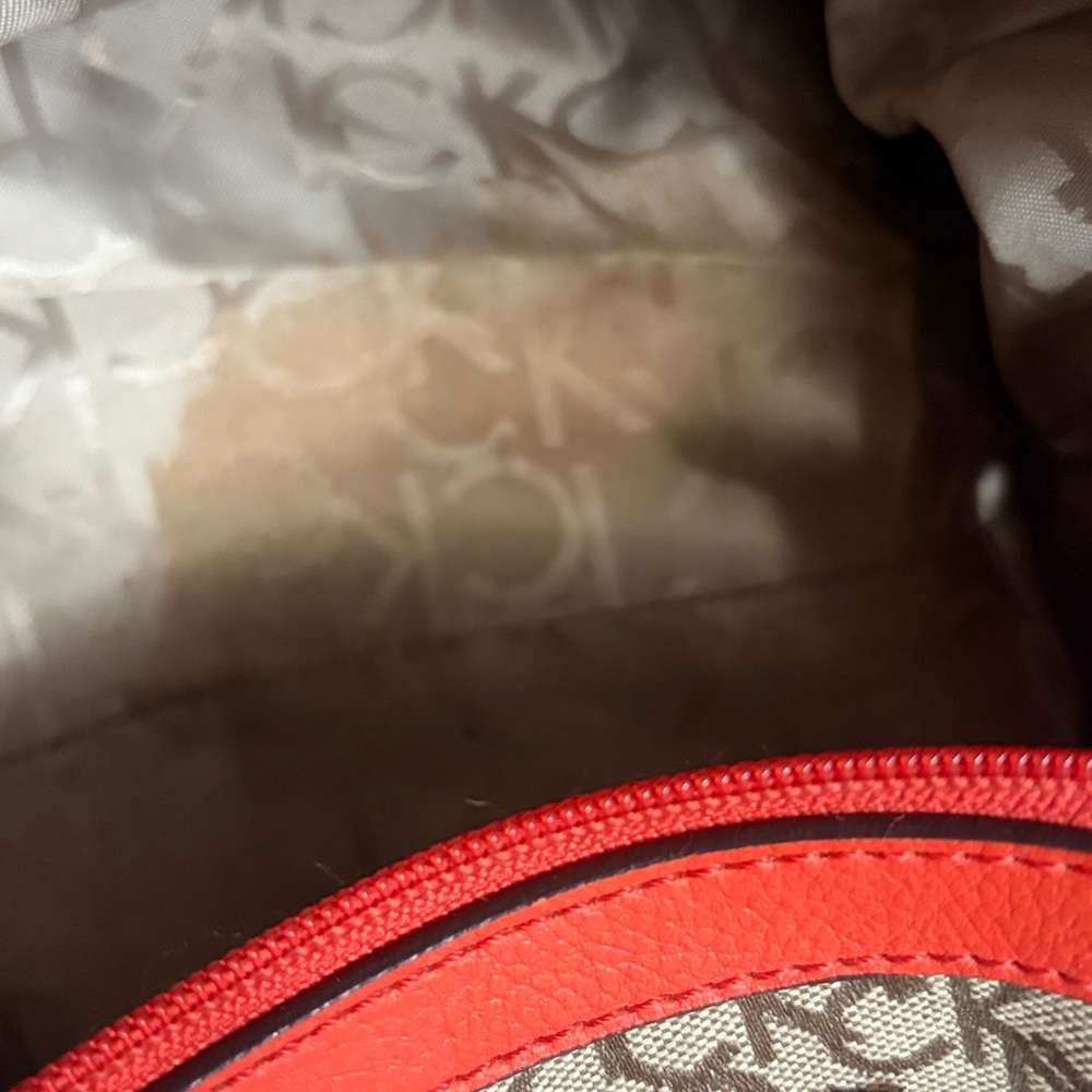 Calvin Klein Tan Monogram Bag with Red Trim - Picture 10 of 13